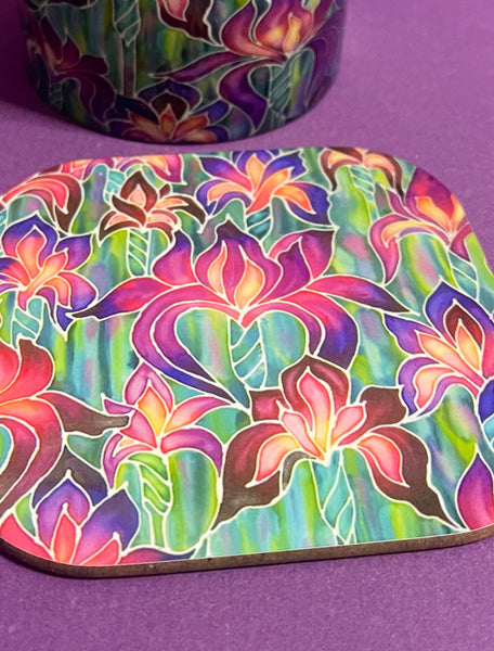 Iris  Glass chopping board - Irises Placemats & Coasters -  Pink Green Purple Table Mats