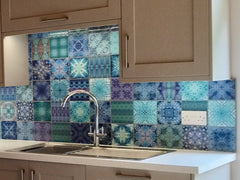 Blue Aqua Set of 50 Tile Mix - Cool  Bohemian Splashback Decor Hand Printed in the UK. (Blue Ferattoo Mix)