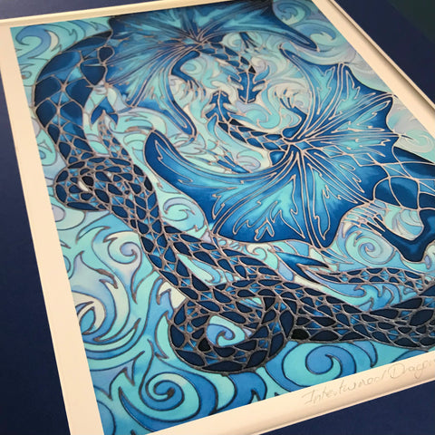 Intertwined Dragons Print - Mythical Creatures Art Print - Fiery Blue Dragons Print