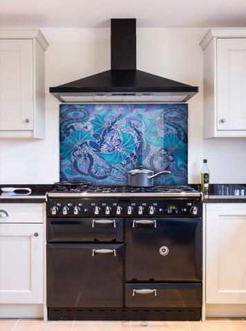 Dragon Splashback in Deep Blues 60x60cm hob and all other sizes made to order splash back