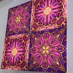 Medieval Blooms Mixed Tiles Set - Plum Magenta Purple Gold Tiles - Beautiful Tile - Bohemian Tiles
