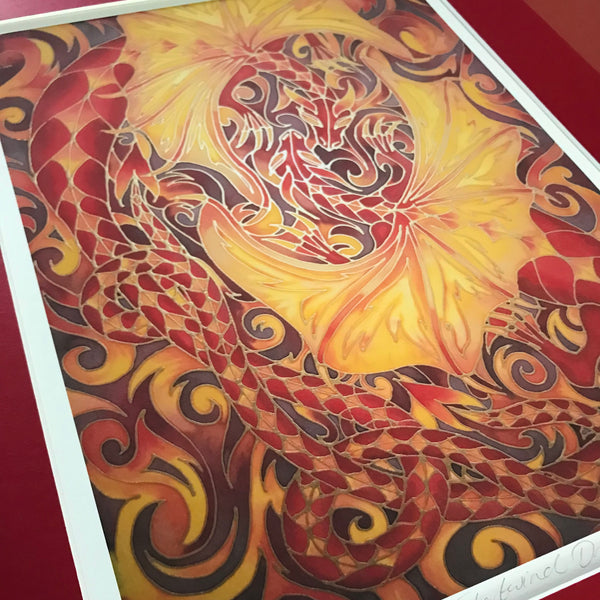 Red Intertwined Dragons Print - Mythical Creatures Art Print - Fiery Red Dragons Print