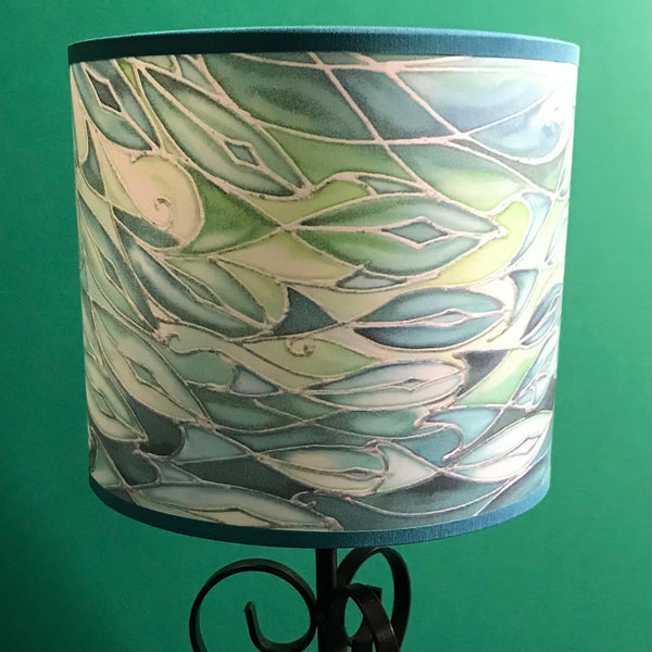 Tranquil Emerald Shoal Contemporary Lamp Shade - Blue Swimming Dolphins Drum Shade - Atmospheric lamp Shade