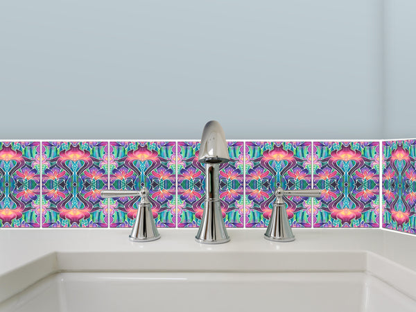 Art Nouveau Purpke Iris Tiles -  Ceramic Bohemian Decorative 6x8”  Tiles - Kitchen Bathroom Tiles