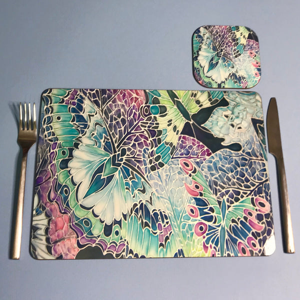 Lilac Mint Butterflies Table Mats - Beautiful place mats - Green butterfly chopping boards