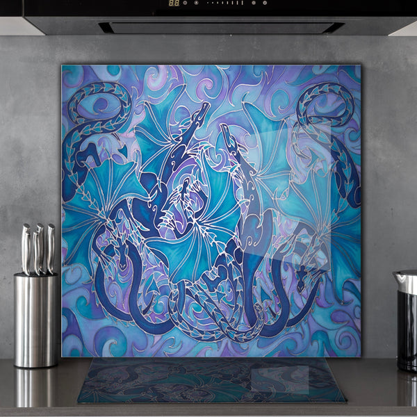 Dragon Splashback in Deep Blues 60x60cm hob and all other sizes made to order splash back