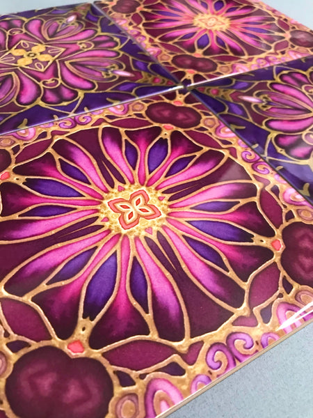 Medieval Blooms Mixed Tiles Set - Plum Magenta Purple Gold Tiles - Beautiful Tile - Bohemian Tiles