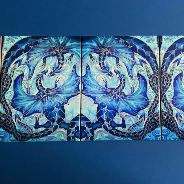 Magical Blue Dragon Border Tiles - Beautiful Blue 6x8” Ceramic Kitchen and Bathroom Tiles