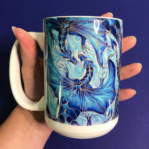 Magical Blue Dragons Mug and Coaster - Dragon Lovers Mug Gift Box Set -