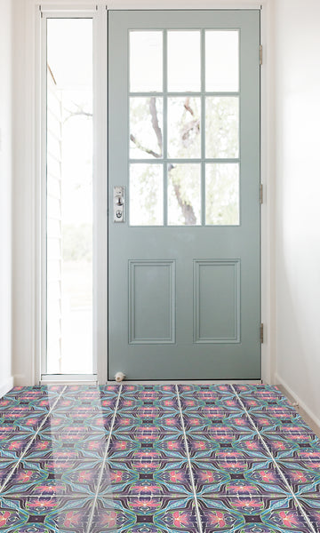 Art Deco Purple Iris Floor Tiles - 20x20cm Interior and Exterior Non Slip