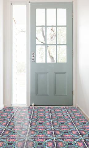 Art Deco Purple Iris Floor Tiles - 20x20cm Interior and Exterior Non Slip