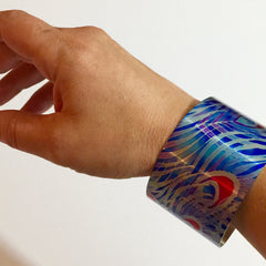 Peacock Feather Cuff Bracelet, Comtemporary Bracelet in easy wear lightweight aluminium.