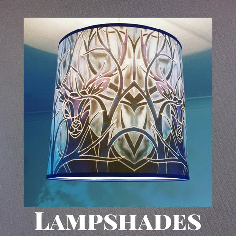 Lampshades ~ made to order any size any shape printed using designs from my hand painted silk originals, bespoke lampshades.