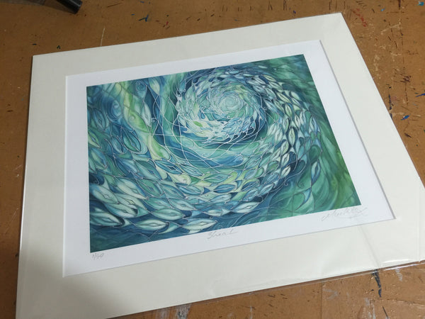 Shoal Signed Limited Edition Print - Fish swimming in the Sea - Sea Green Shoal Print - Bathroom Art