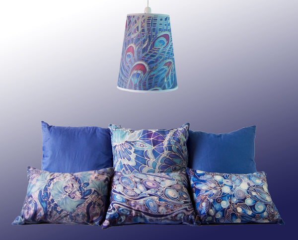 contemporary lampshades and cushions by meikie printed using designs from hand painted silk originals meikie designs