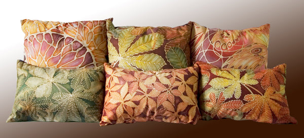 Horse Chestnut Leaves Cushion - green rust chocolate colours - Chestnut Leaves Pillow