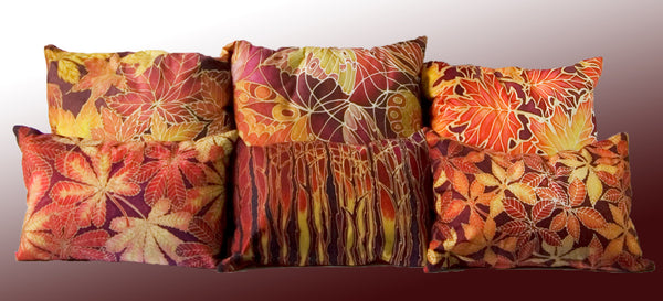 Autumnal Maple Leaves Cushion - Rich Reds and Yellows Pillow - Maple Leaves Pillow by Meikie
