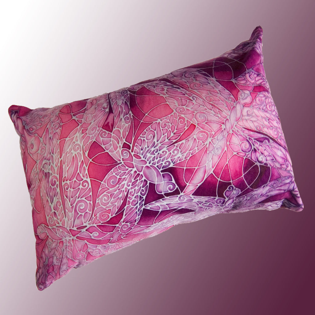 Pretty Pink Dragonflies Cushion - Pink Plum Accent Pillow - Meikie Interiors