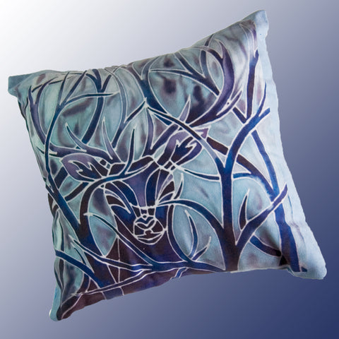Stag in Trees cushion  - Blue Stag Cushion - Contemporary Stag pillow