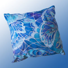 Butterflies Art Cushion - blue, navy and prussian blue pillow - Contemporary Butterflies Accent Cushion