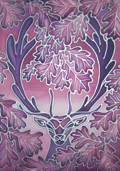 Stag Original Silk Painting - Fallow Deer Art - Purple Pink Art - Dramatic art