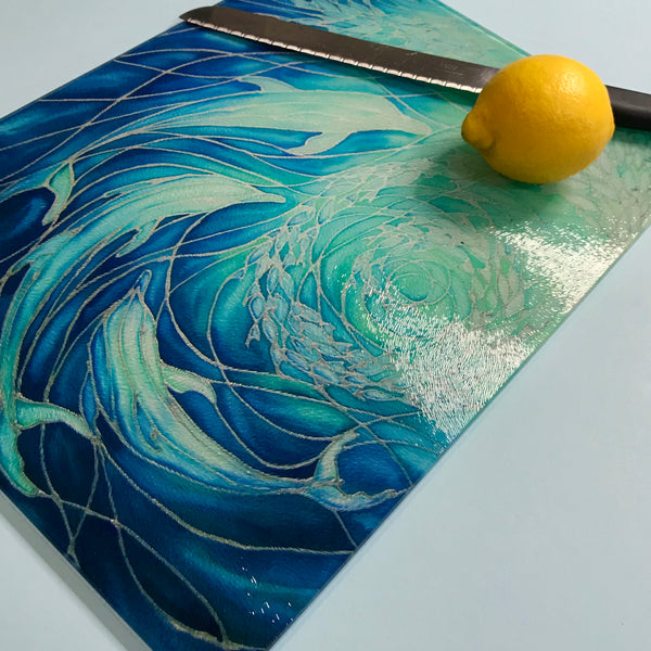 Dolphin Glaqss Chopping Board and Heat Proof Pot Stand - Trivet -Platter - Table top Saver