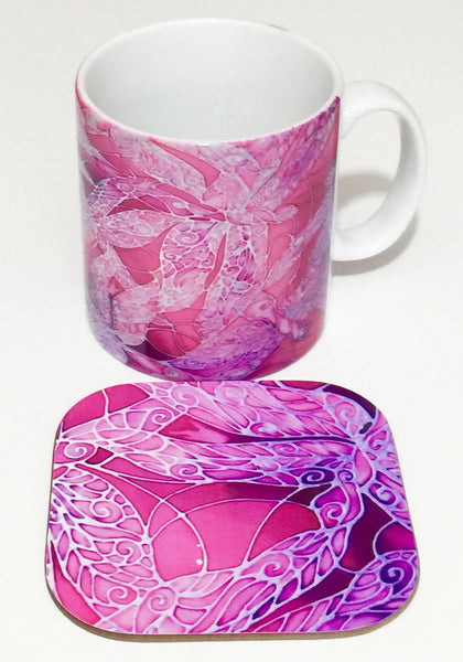 Pink Dragonfly Mug and Coaster by Meikie