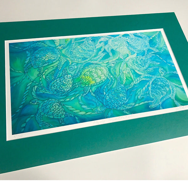 Sea green turtles print - turle picture for bathroom