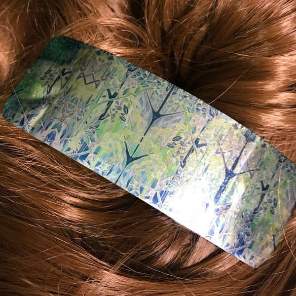 Teal Green Contemporary Forest Large Hair Clip - Gift for Her