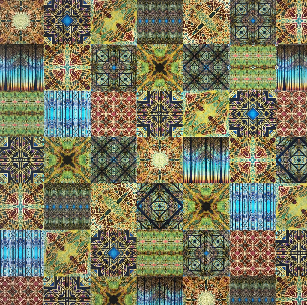 Bohemian Mixed Set of 50 Ceramic Tiles - Blue Green Gold and Burgundy Bright Bohemian Kitchen Tiles
