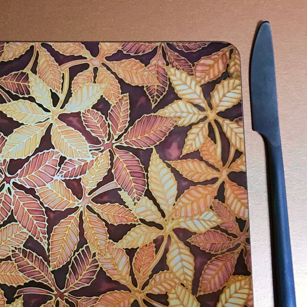 Beech Leaves Place Mats - Caramel Chocolate Table Mats - round place mats - rectangular place mats & coasters - glass chopping boards / counter savers, serving trays, mugs and mouse mats