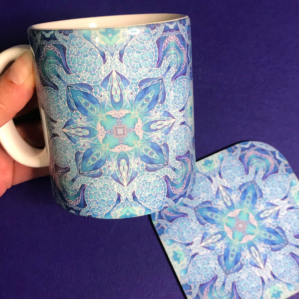 Blue Turtle Mandala Mug and Coaster Gift