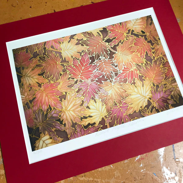 Autumnal Maple Leaves Print - Rich Warm Maple Leaves Art Print - Terracotta and a Beaujolais Red Print