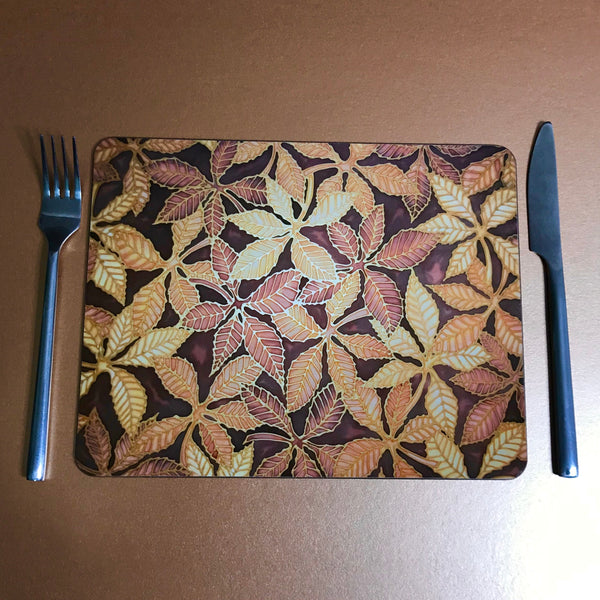 Beech Leaves Place Mats - Caramel Chocolate Table Mats - round place mats - rectangular place mats & coasters - glass chopping boards / counter savers, serving trays, mugs and mouse mats