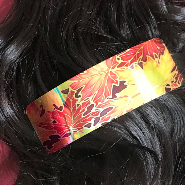 Autumnal Maple Leaves Large Hair Clip - Shiny Red Yellow Leafy Hair Barrette