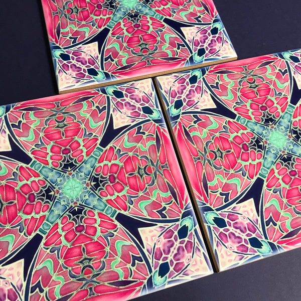 Nouveau Pink Kaleidoscope Butterfly Bathroom Tile - Bohemian Kitchen Tiles - Butterfly Kaleidoscope Repeat Decorative Tiles