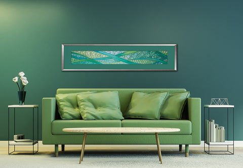SOLD - Vibrant Green Contemporary Flowing Water Original Silk Painting - green turquoise Hand-Painted Silk Art -