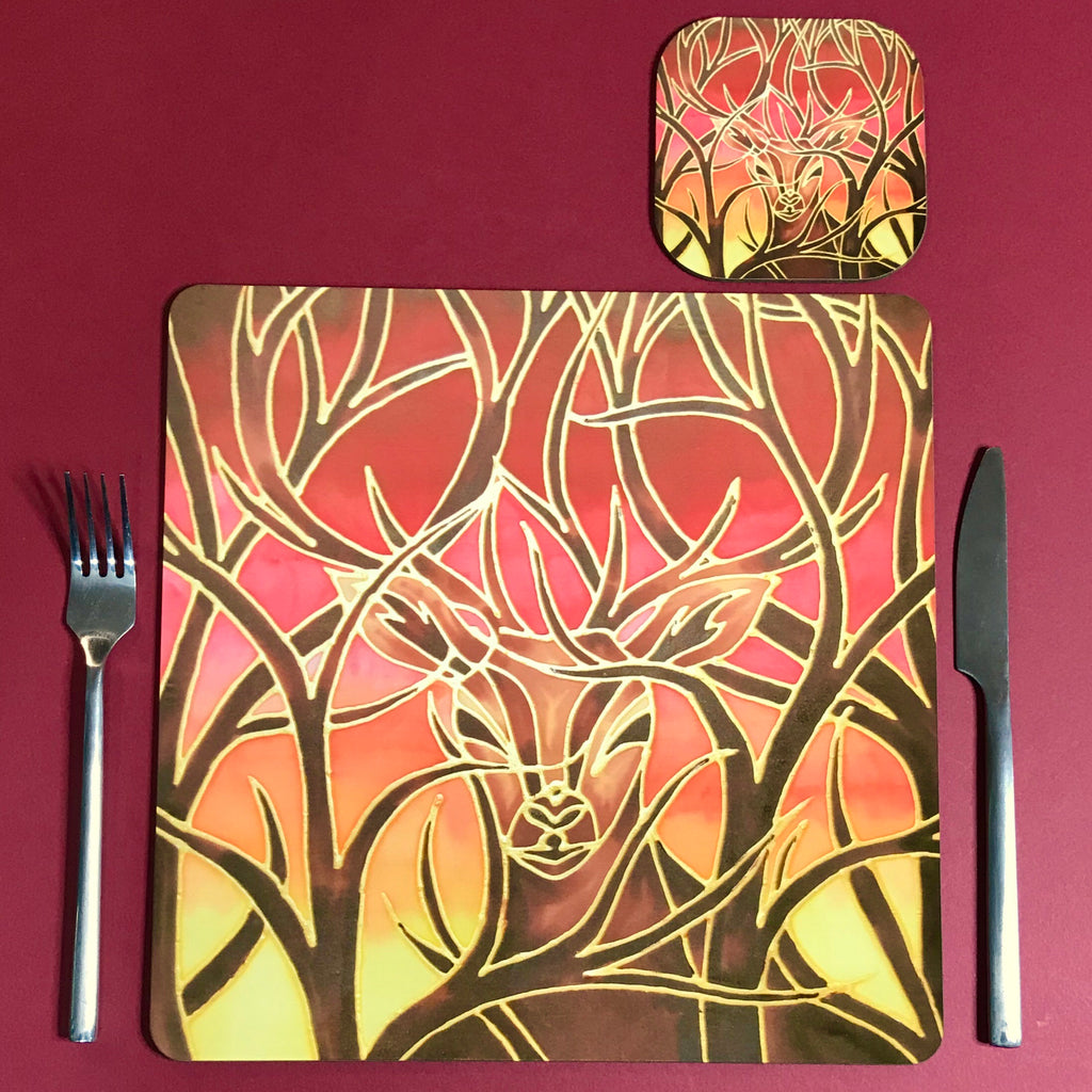 Square Red Stag Table Mats and Coasters - Hard wearing beautiful place mats