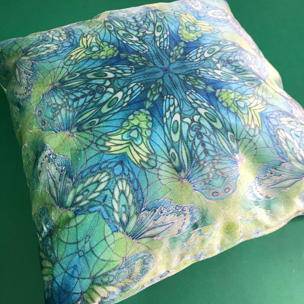 Mint Green Velvet Butterflies Cushion - Luxury Velvet Fabric - Deep Plum Butterflies pillow
