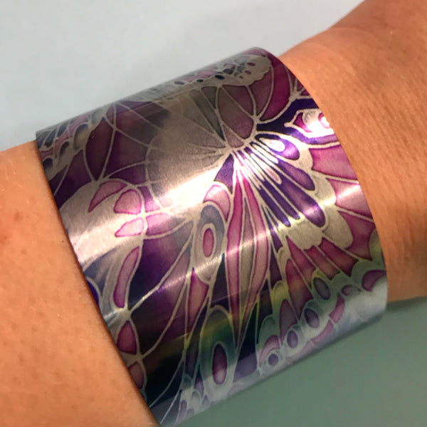 Pretty Purple Butterfly Statement Cuff Bracelet - easy wear lightweight aluminium.