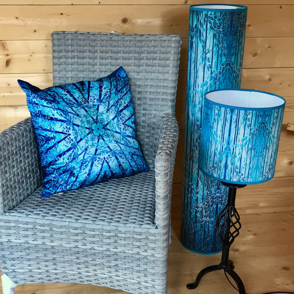 Into the Woods Contemporary Lamp Shade - Blue Teal Trees Effect Drum Shade - Atmospheric lighting