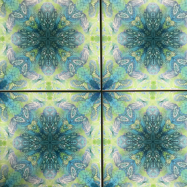 Contemporary Mint Green Butterfly Tiles - Beautiful Green Turquoise Tiles - Bohemian Ceramic printed  Tiles