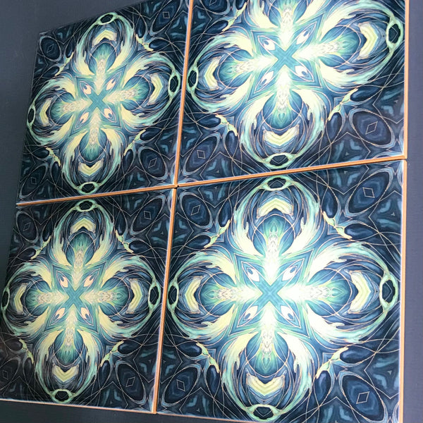 Blue Teal Dolphin Tiles -  Ceramic Hand Printed Bathroom Kitchen Tiles