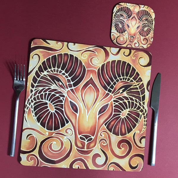 Golden Ram Square Table Mats & Coasters - Wildlife Table Mats