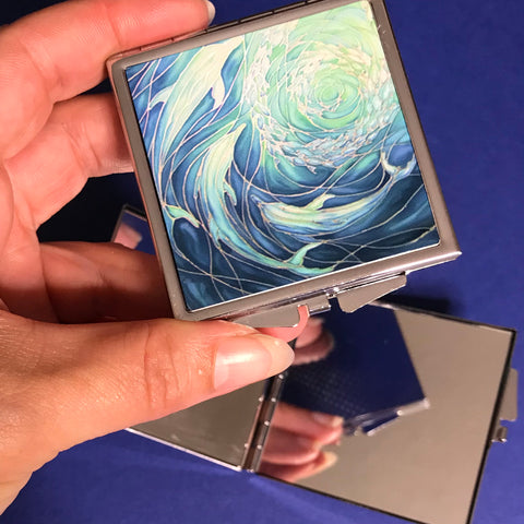 Blue Aqua Dolphins Pocket Mirror - Pretty Handbag Mirror - Gift for Her