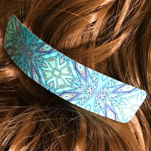 Teal Aqua Green Mosaic Look Hair Barrette - Arts and Crafts Style Hair Clip