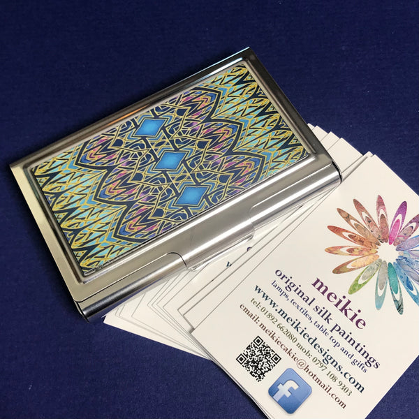 Stained Glass Style Ornate Green Blue and Purple  Business Card Holder