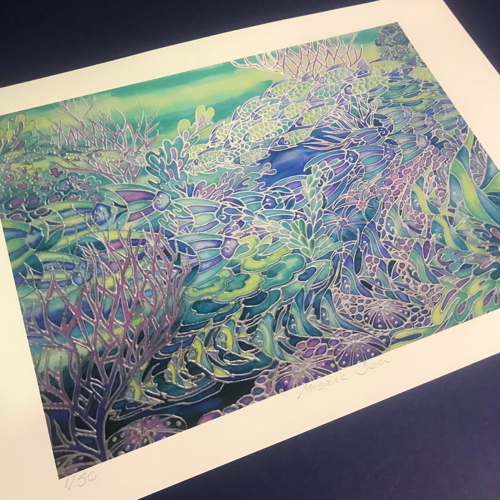 Coral Reef Print - Ultramarine Purple Aqua Green Fish in Coral Reef Print - Bathroom Art