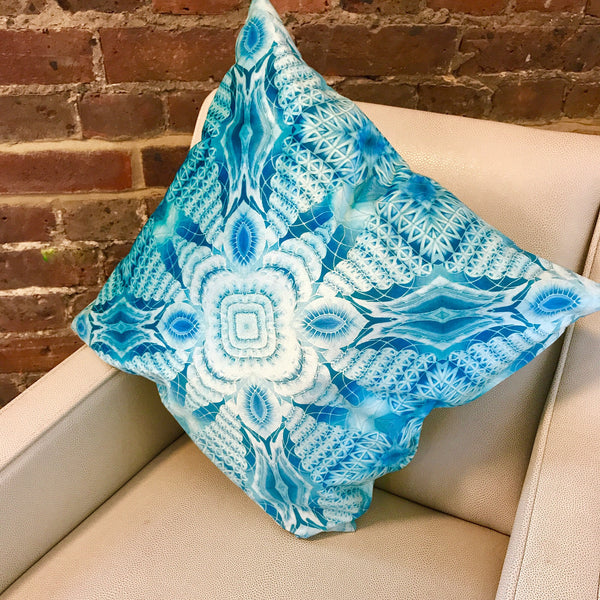 Blue Mint Velvet Cushion - Luxury Turquoise Velvet Fabric - Intricate pattern pillow