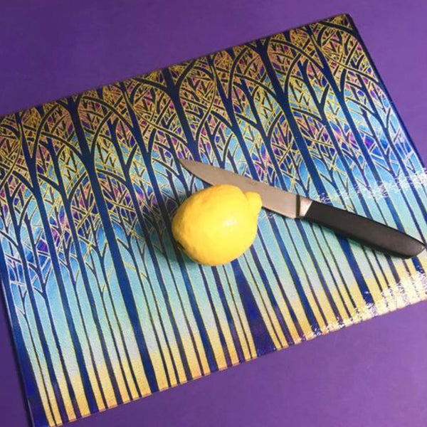 Multi Coloured Sunset Cathedral Trees Glass Chopping Boards - Table Mats - Tall Trees Place Mats